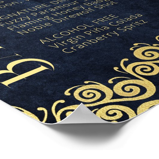 Luxe Navyblauw en Gouden Bloeiende Winterhuwelijk Poster (Hoek)