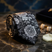 Luxe Navyblauw Gouden Bloemendamast Stropdas