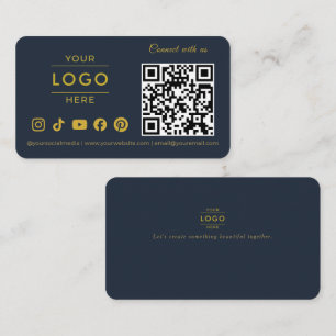 Luxe Navyblauw Gouden QR Code Social Media Logo Visitekaartje