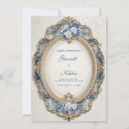 Luxe Navyblauw Gouden Rococo Ovale Lijst Trouwfees Kaart