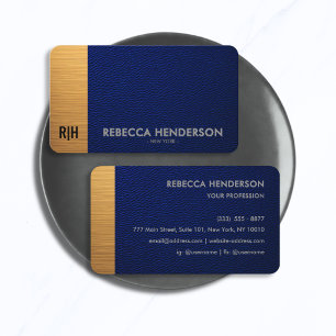 Luxe Navyblauw Leren Gouden Accent Monogram Visitekaartje