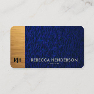 Luxe Navyblauw Leren Gouden Accent Monogram Visitekaartje