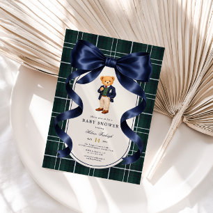 Luxe Navyblauwe Polo Teddybeer Jongens Baby Shower Kaart