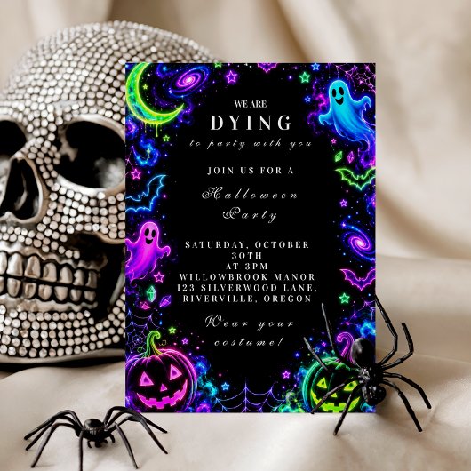 Luxe Neon Halloween-viering Kaart
