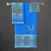 Luxe neon helder blauw goud naam Handdoek set