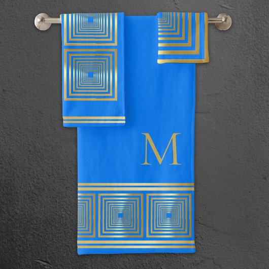 Luxe neon helder blauw goud naam Handdoek set