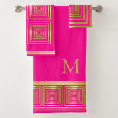 Luxe neon hot roze goud monogram Handdoek set