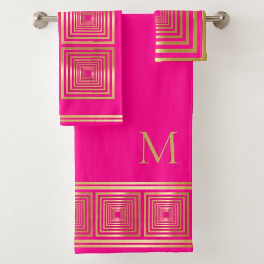 Luxe neon hot roze goud monogram Handdoek set