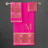 Luxe neon hot roze goud monogram Handdoek set