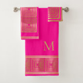 Luxe neon hot roze goud monogram Handdoek set (Insitu)