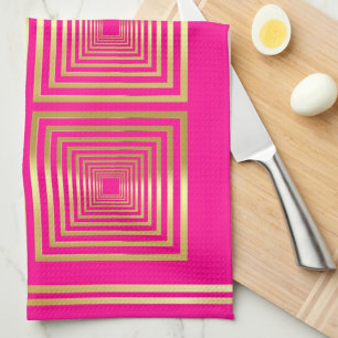 Luxe neon hot roze goud monogram theedoek