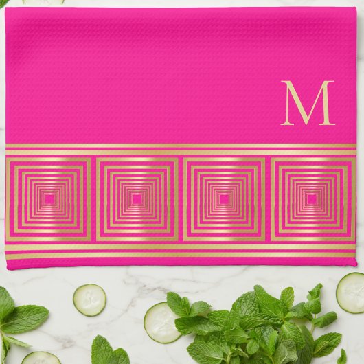 Luxe neon hot roze goud monogram theedoek