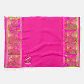 Luxe neon hot roze goud monogram theedoek (Horizontaal)