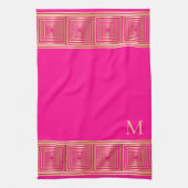 Luxe neon hot roze goud monogram theedoek (Verticaal)