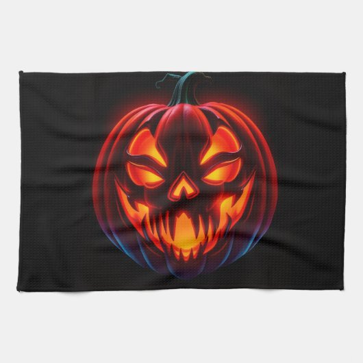 Luxe Neon Pompoen Halloween Keukenhanddoek (Horizontaal)