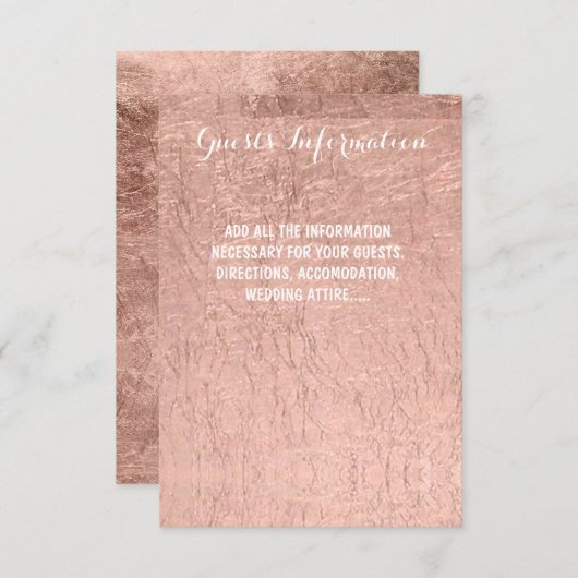 Luxe nep roosgoud blad trouwgast info informatiekaartje (Voorkant / Achterkant)