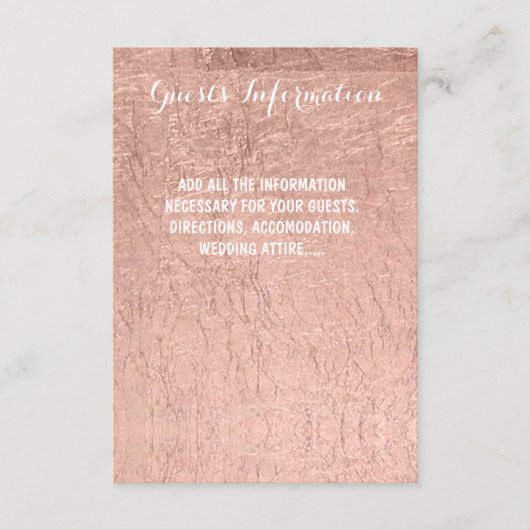 Luxe nep rozen goud blad trouw gast info informatiekaartje (Voorkant)
