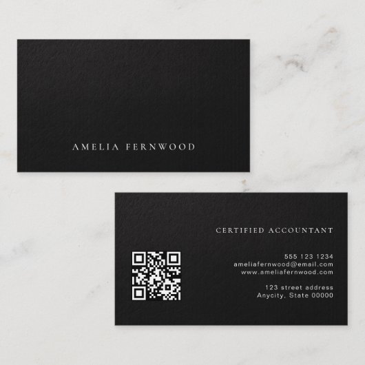 Luxe Nepleer Leer Gecertificeerd Accountant QR Cod Visitekaartje (Voorkant / Achterkant)