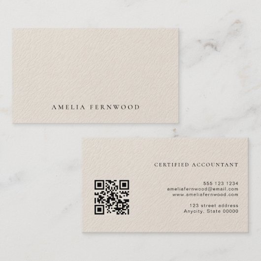 Luxe Nepleer Leer Gecertificeerde Accountant QR Co Visitekaartje (Voorkant / Achterkant)