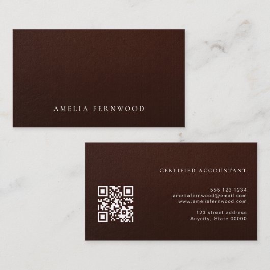 Luxe Nepleer Leer Gecertificeerde Accountant QR Co Visitekaartje (Voorkant / Achterkant)