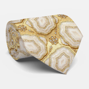 Luxe nepszijde Witte + gouden geode das