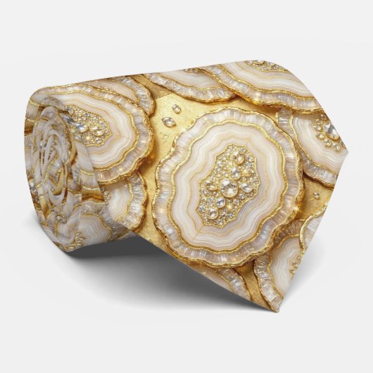 Luxe nepszijde | Witte + gouden geode das (Opgerold)