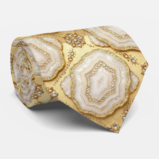 Luxe nepszijde | Witte + gouden geode das (Opgerold)