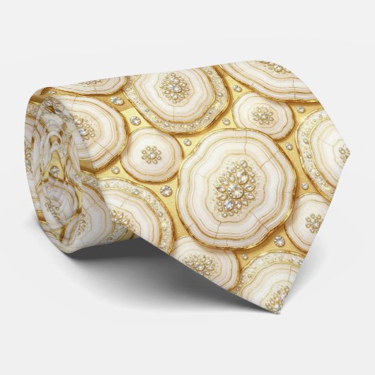 Luxe nepszijde | Witte + gouden geode das (Opgerold)
