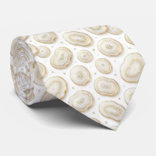 Luxe nepszijde | Witte + gouden geode das (Opgerold)