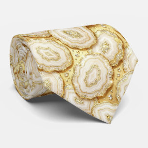 Luxe nepszijde Witte + gouden geode das