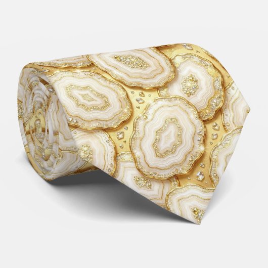 Luxe nepszijde | Witte + gouden geode das (Opgerold)