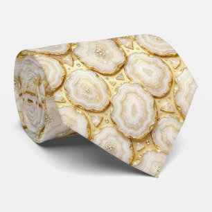 Luxe nepszijde Witte + gouden geode das