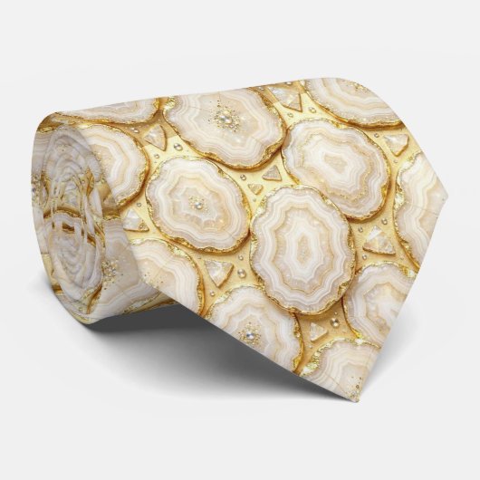 Luxe nepszijde | Witte + gouden geode das (Opgerold)
