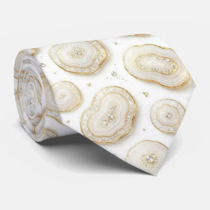 Luxe nepszijde Witte + gouden geode das