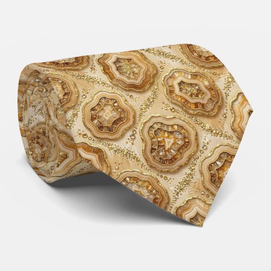 Luxe nepzijde | Kameel + Gouden Geode Heren Das (Opgerold)