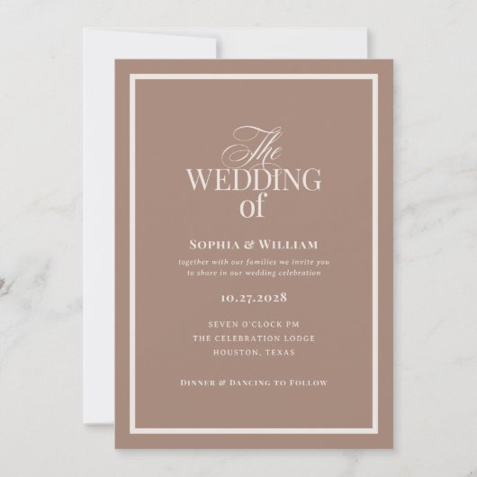 Luxe Neutral Mocha Taupe | RSVP QR Code Wedding Kaart (Voorkant)