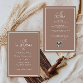 Luxe Neutral Mocha Taupe | RSVP QR Code Wedding Kaart