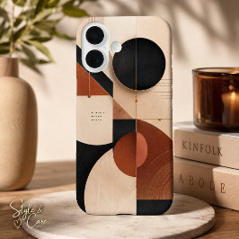 Luxe neutrale geometrische esthetiek iPhone 16 hoesje