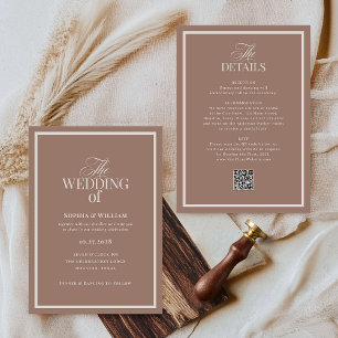 Luxe Neutrale Mocha Taupe   RSVP QR Code Bruiloft Kaart