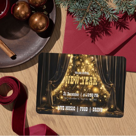 Luxe Nieuwjaarsfeest Fluwelen Gordijn Gouden Glans Kaart