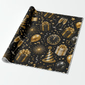 Luxe Nieuwjaarsvieringspatroon Cadeaupapier (Uitgerold)