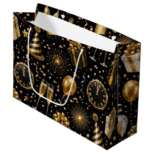 Luxe Nieuwjaarsvieringspatroon Groot Cadeauzakje (Voorkant Gekanteld)