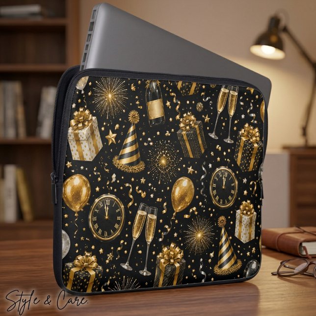 Luxe Nieuwjaarsvieringspatroon Laptop Sleeve (Luxury New Year Celebration Pattern Laptop Sleeve)