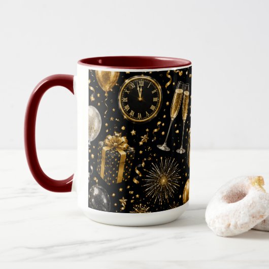 Luxe Nieuwjaarsvieringspatroon Mok (Met donut)