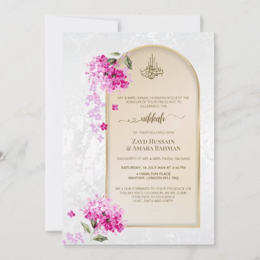 Luxe Nikkah Huwelijksuitnodiging | Hydrangeas Kaart (Voorkant)