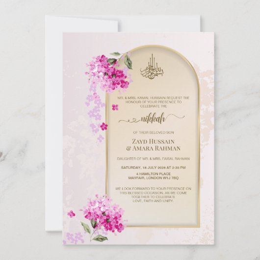 Luxe Nikkah Huwelijksuitnodiging | Hydrangeas Kaart (Voorkant)