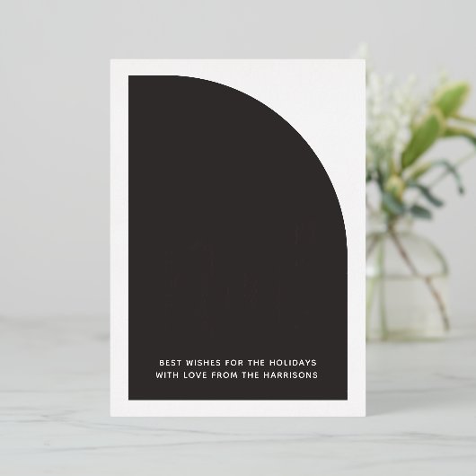 Luxe Noel Zwart & Wit Halve Boog Echt Folie Feestdagenkaart (Staand Voorkant)