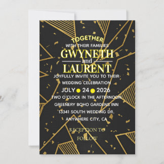 Luxe Noir Elegante Zwarte en Gouden Formele Uitnod Kaart