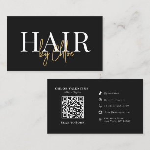 Luxe Noir Zwar Goud Kapsalon QR Sjabloon Visitekaartje