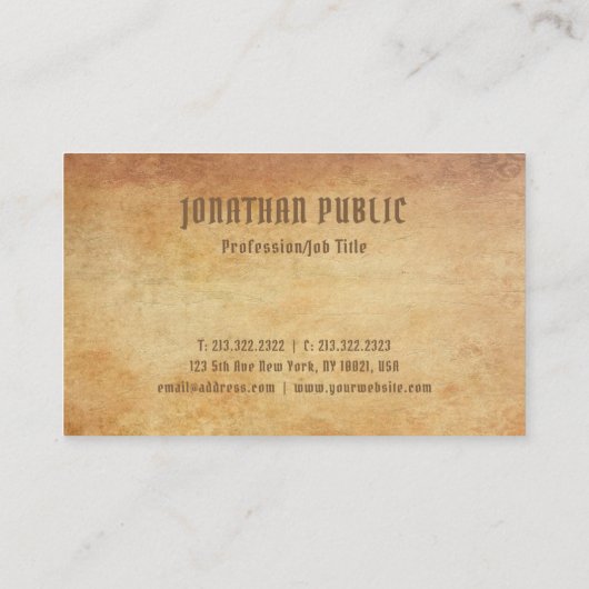 Luxe nostalgische oud papier look premium dik visitekaartje (Achterkant)